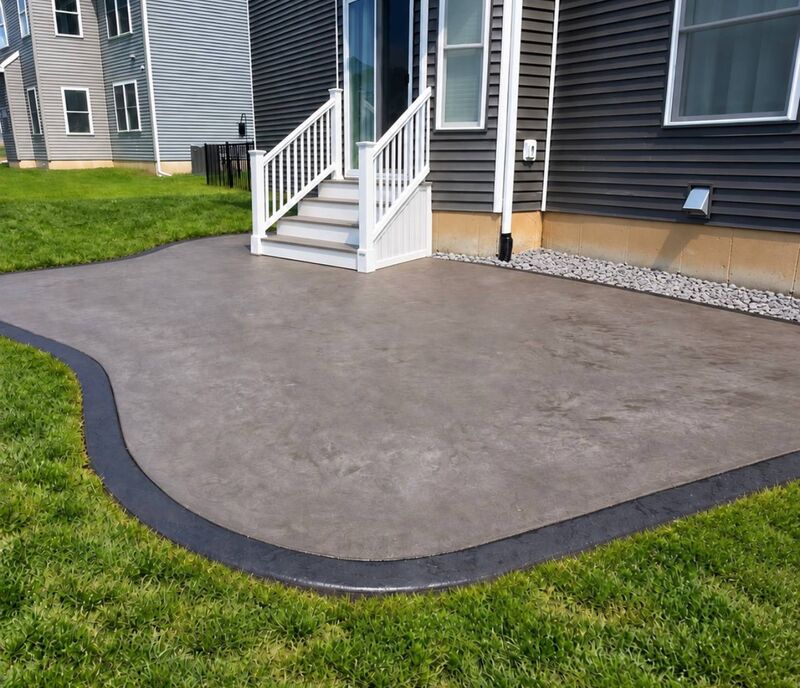 Curved border stamped patio white steps